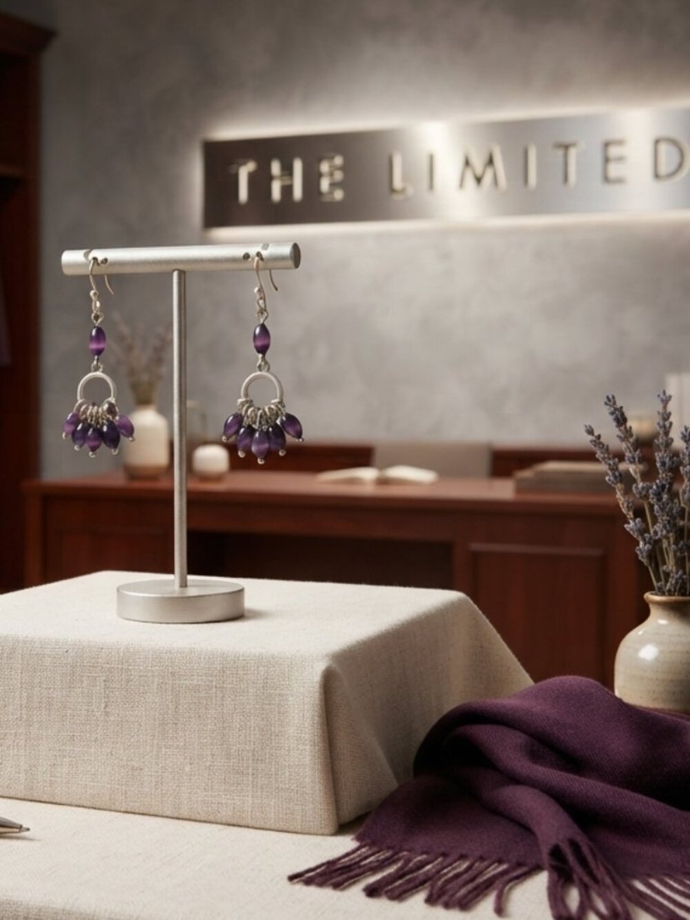 The Limited Silver-Tone Purple Beaded Cluster Dangle Earrings
